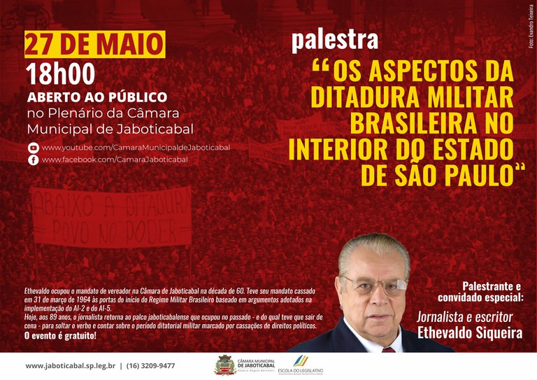 “Ditadura Militar” é tema de palestra na Câmara de Jaboticabal com o jornalista Ethevaldo Siqueira