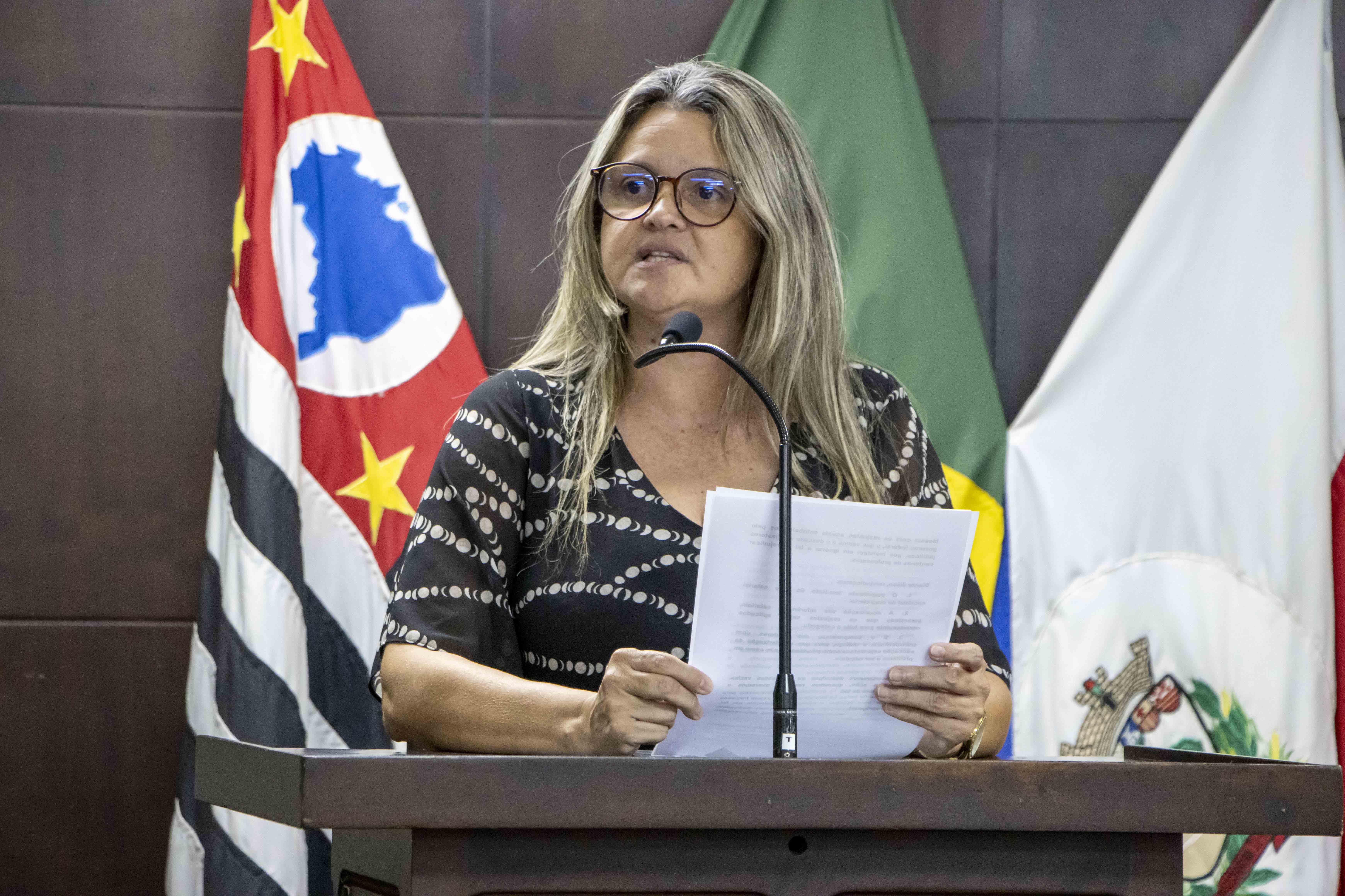 Professora Luciana Lopes, uma das representantes das professoras de creche, usa a tribuna em defesa da categoria pelo piso nacional.