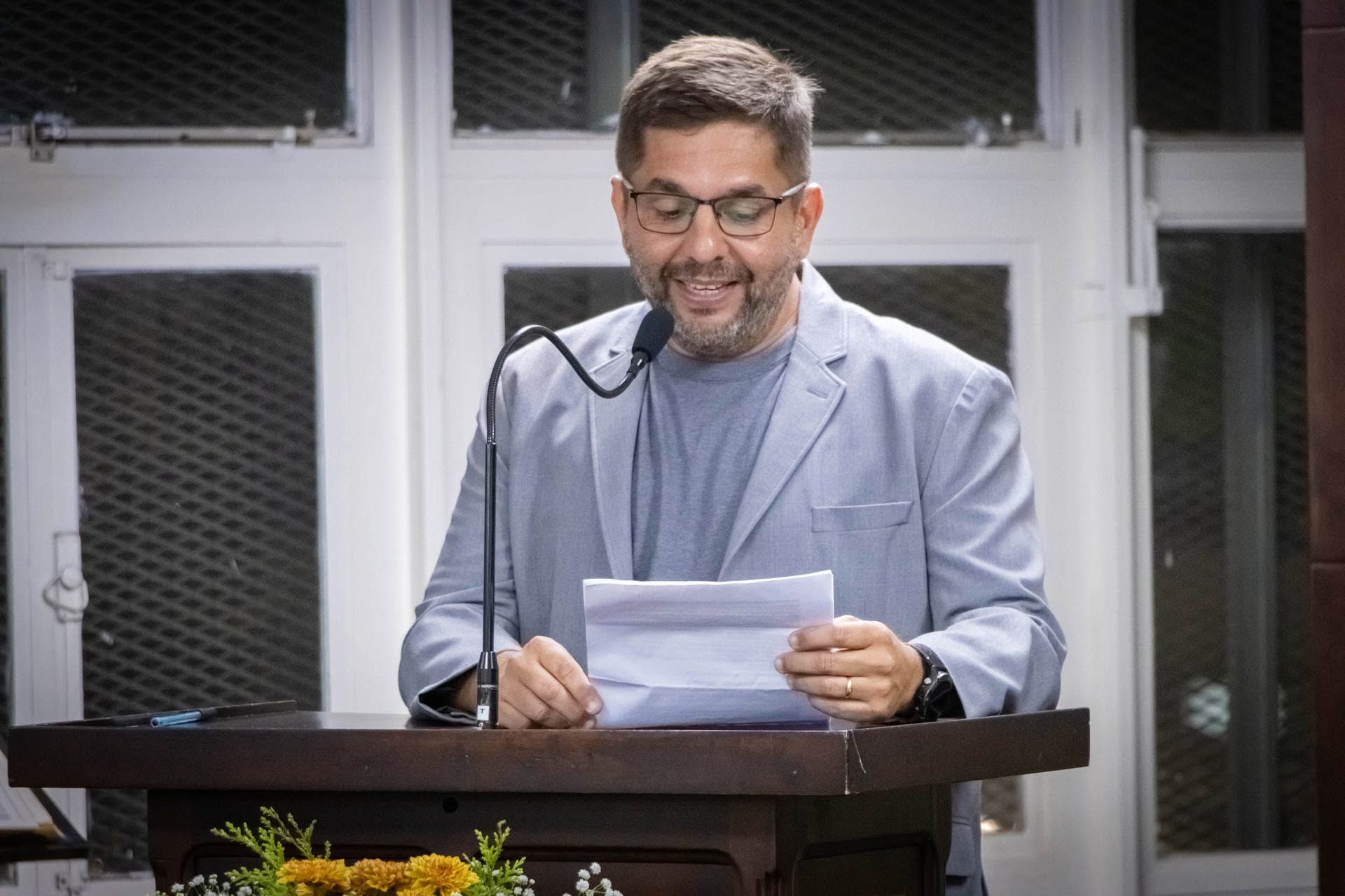 Paulo Santi fala em nome da empresa Veloce, homenageada pelos seus 10 anos. 