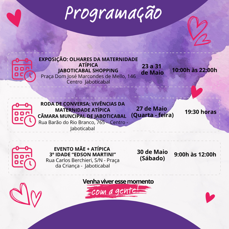 Programação Semana Mãe + Atípica 2026. Fonte: Gabinete Ronaldo Bolognezzi