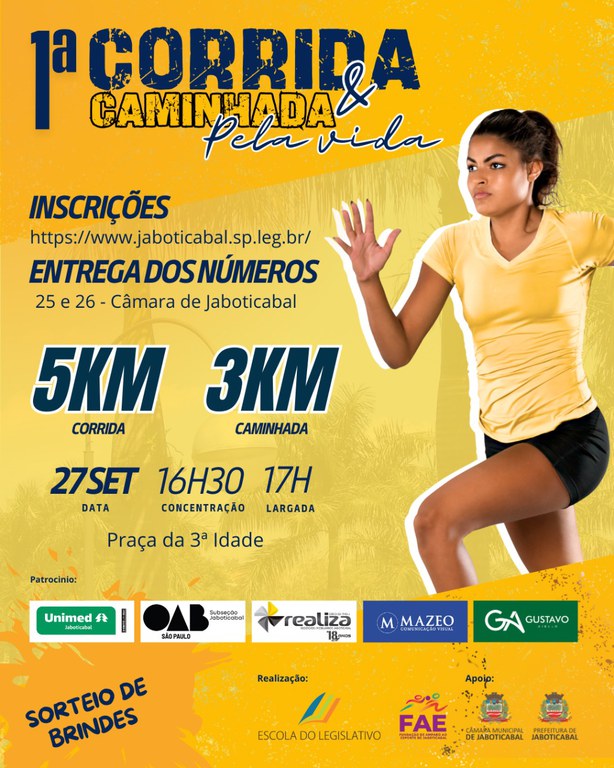 Inscrições para a 1ª Corrida e Caminhada Pela Vida em Jaboticabal serão reabertas nesta terça (02/09) Inscrições para a 1ª Corrida e Caminhada Pela Vida em Jaboticabal serão reabertas nesta terça (02/09)